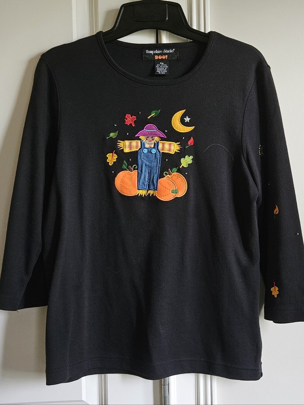 Hampshire Studio Black Long-Sleeve Scarecrow & Pumpkin Tee